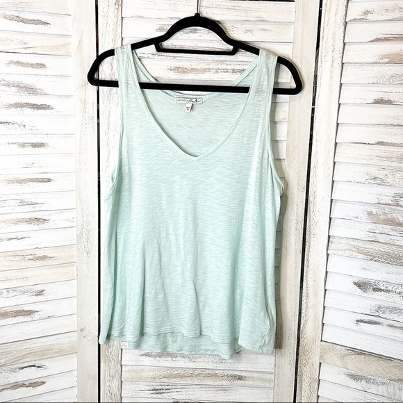EXPRESS | One Eleven Slub V Neck Lightweight Tank Top Blue - Picture 2 of 5